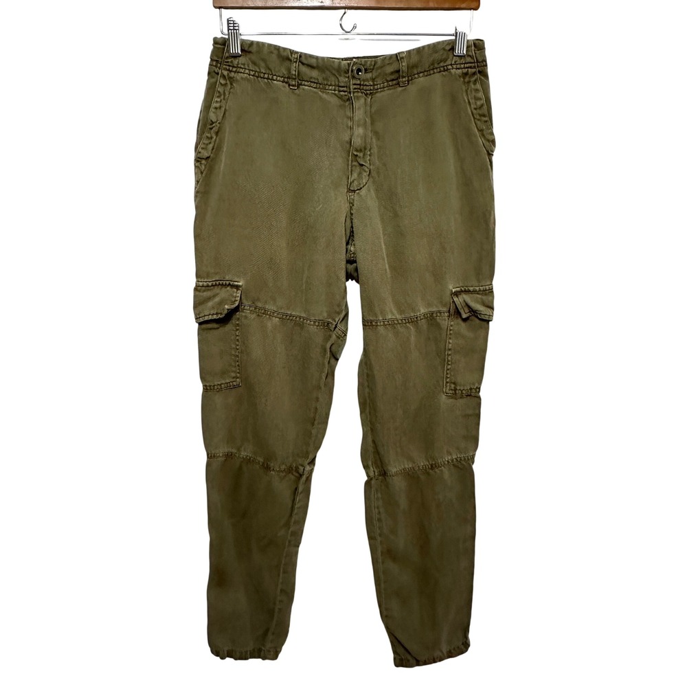 Bella Dahl Cargo Jogger Pants Women 26 Olive Green Lyocell Linen Utility Relaxed